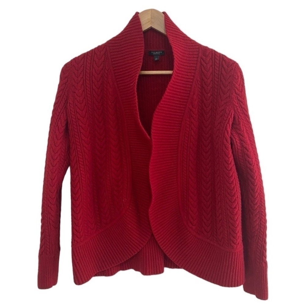 Talbots red cable knit cardigan lambs wool sweater Size Xp